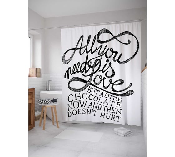 Штора (занавеска) для ванной JoyArty "Маленькая шоколадка не повредит" из сатена, 180х200 см с крючками, sc_16006 1