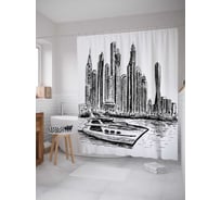 Штора (занавеска) для ванной JoyArty "На яхте вокруг города" из сатена, 180х200 см с крючками, sc_18176
