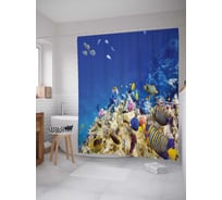 Штора (занавеска) для ванной JoyArty "Экзотические морские жители" из сатена, 180х200 см с крючками, sc_14604