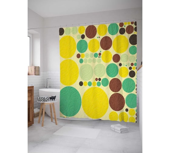 Штора (занавеска) для ванной JoyArty "Уникальные круги" из сатена, 180х200 см с крючками, sc_16383 1