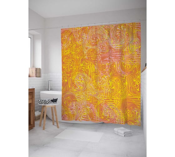 Штора (занавеска) для ванной JoyArty "Пламенные фигуры" из сатена, 180х200 см с крючками, sc_21404 1