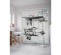 Штора (занавеска) для ванной JoyArty "Первые самолеты" из сатена, 180х200 см с крючками, sc_15624