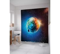 Штора (занавеска) для ванной JoyArty "Земля из космоса" из сатена, 180х200 см с крючками, sc_15664