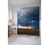 Штора (занавеска) для ванной JoyArty "Молния и дерево" из сатена, 180х200 см с крючками, sc_16295