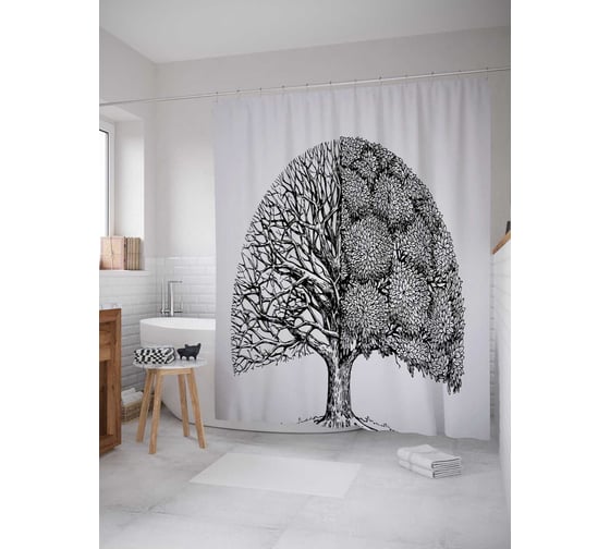 Штора (занавеска) для ванной JoyArty "Полуживое дерево" из сатена, 180х200 см с крючками, sc_16047 1