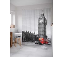 Штора (занавеска) для ванной JoyArty "Туристы у Биг-бена" из сатена, 180х200 см с крючками, sc_2288