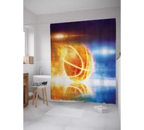 Штора (занавеска) для ванной JoyArty "Пламенный баскетбол" из сатена, 180х200 см с крючками, sc_16537
