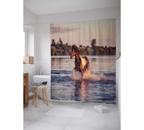 Штора (занавеска) для ванной JoyArty "Конь пересекает реку" из сатена, 180х200 см с крючками, sc_16151