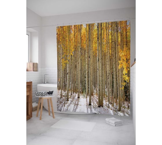 Штора (занавеска) для ванной JoyArty "Светлый лес" из сатена, 180х200 см с крючками, sc_14615 1