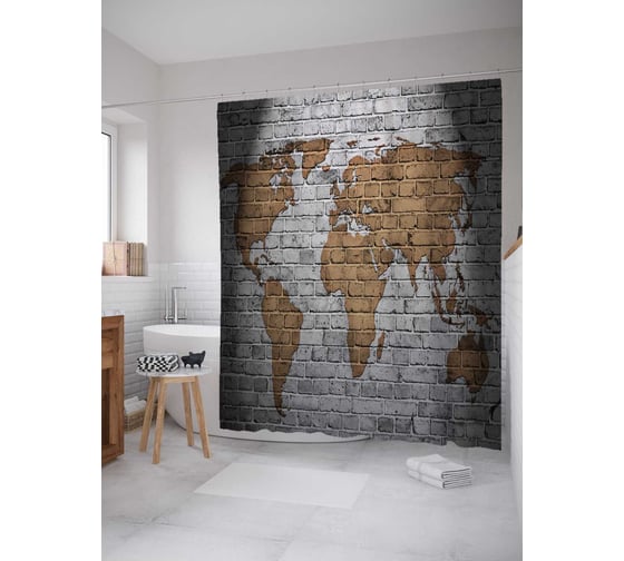 Штора (занавеска) для ванной JoyArty "Уличный картограф" из сатена, 180х200 см с крючками, sc_11537