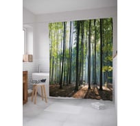 Штора (занавеска) для ванной JoyArty "Утренний лесной рассвет" из сатена, 180х200 см с крючками, sc_14623