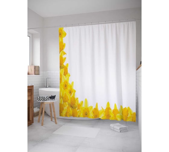 Штора (занавеска) для ванной JoyArty "Цветочная рамка" из сатена, 180х200 см с крючками, sc_14140 1