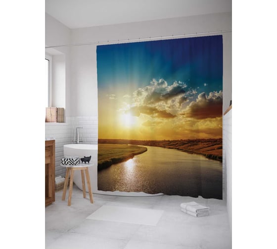 Штора (занавеска) для ванной JoyArty "Нил на закате" из сатена, 180х200 см с крючками, sc_16569 1