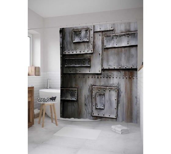 Штора (занавеска) для ванной JoyArty "Клепанная поверхность" из сатена, 180х200 см с крючками, sc_10927 1