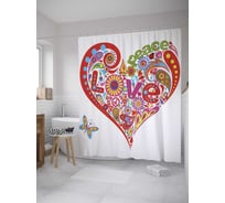 Штора (занавеска) для ванной JoyArty "Любовь в сердце" из сатена, 180х200 см с крючками, sc_10972