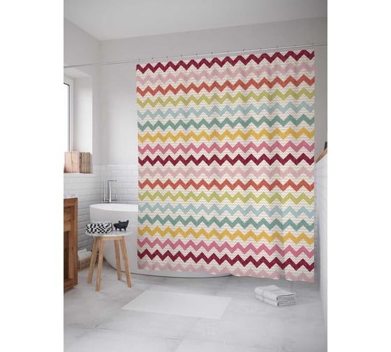 Штора (занавеска) для ванной JoyArty "Обилие зигзагов" из сатена, 180х200 см с крючками, sc_17182 1