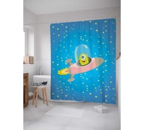 Штора (занавеска) для ванной JoyArty "Пришелец на ракете" из сатена, 180х200 см с крючками, sc_19616