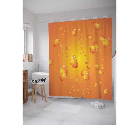 Штора (занавеска) для ванной JoyArty "Воздушные пузыри" из сатена, 180х200 см с крючками, sc_13477 1