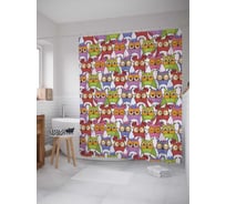 Штора (занавеска) для ванной JoyArty "Совиная публика" из сатена, 180х200 см с крючками, sc_15691