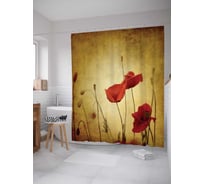 Штора (занавеска) для ванной JoyArty "Вечерний мак" из сатена, 180х200 см с крючками, sc_16554