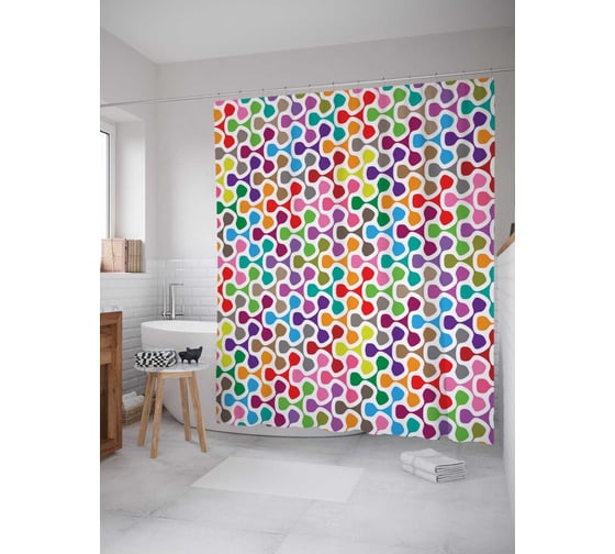 Штора (занавеска) для ванной JoyArty "Элементы красок" из сатена, 180х200 см с крючками, sc_11581 1