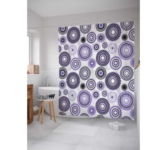 Штора (занавеска) для ванной JoyArty "Геометрическое цветение" из сатена, 180х200 см с крючками, sc_11586 1