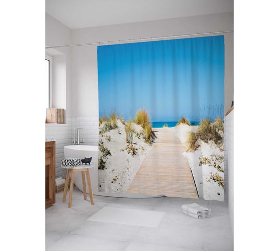 Штора (занавеска) для ванной JoyArty "Песочный мостик" из сатена, 180х200 см с крючками, sc_16117 1