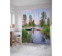 Штора (занавеска) для ванной JoyArty "Речная лодка" из сатена, 180х200 см с крючками, sc_16170