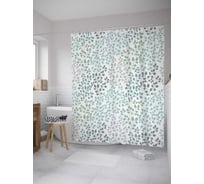 Штора (занавеска) для ванной JoyArty "Лиственный узор" из сатена, 180х200 см с крючками, sc_11569