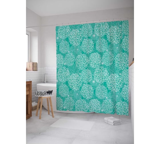 Штора (занавеска) для ванной JoyArty "Цветочный фон" из сатена, 180х200 см с крючками, sc_20481 1