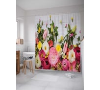 Штора (занавеска) для ванной JoyArty "Розы и тюльпаны" из сатена, 180х200 см с крючками, sc_20389