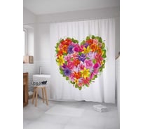 Штора (занавеска) для ванной JoyArty "Сердце из цветов" из сатена, 180х200 см с крючками, sc_22902