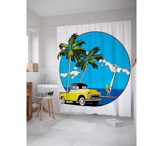 Штора (занавеска) для ванной JoyArty "Прогулка на паруснике" из сатена, 180х200 см с крючками, sc_15604 1