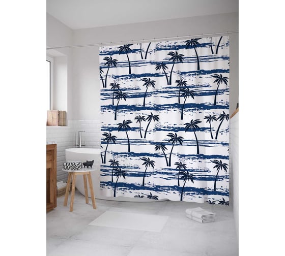 Штора (занавеска) для ванной JoyArty "Пальмовое море" из сатена, 180х200 см с крючками, sc_17953 1