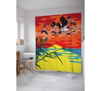 Штора (занавеска) для ванной JoyArty "Полет фламинго на закате" из сатена, 180х200 см с крючками, sc_14673