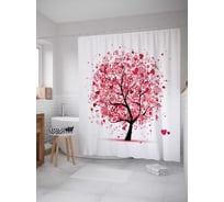Штора (занавеска) для ванной JoyArty "Дерево любви" из сатена, 180х200 см с крючками, sc_13452