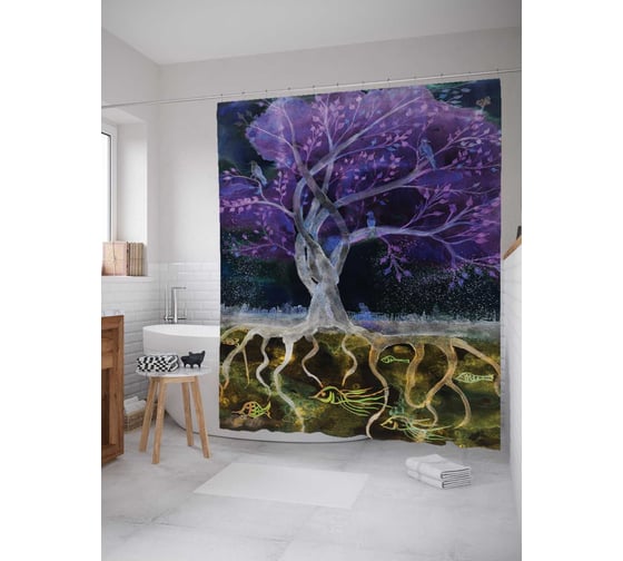 Штора (занавеска) для ванной JoyArty "Заколдованное дерево в озере" из сатена, 180х200 см с крючками, sc_13474 1