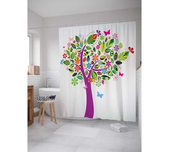Штора (занавеска) для ванной JoyArty "Волшебное дерево" из сатена, 180х200 см с крючками, sc_13462 1