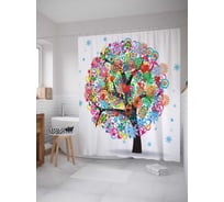 Штора (занавеска) для ванной JoyArty "Красочное изобилие на дереве" из сатена, 180х200 см с крючками, sc_13470