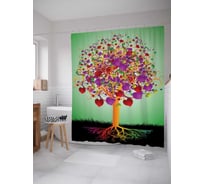 Штора (занавеска) для ванной JoyArty "Сердечное дерево" из сатена, 180х200 см с крючками, sc_13461