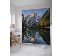 Штора (занавеска) для ванной JoyArty "Горная вершина в реке" из сатена, 180х200 см с крючками, sc_17598