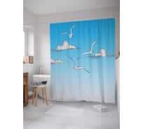 Штора (занавеска) для ванной JoyArty "Парящие чайки" из сатена, 180х200 см с крючками, sc_17516