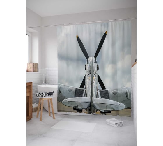 Штора (занавеска) для ванной JoyArty "Блеск самолета" из сатена, 180х200 см с крючками, sc_10625 1