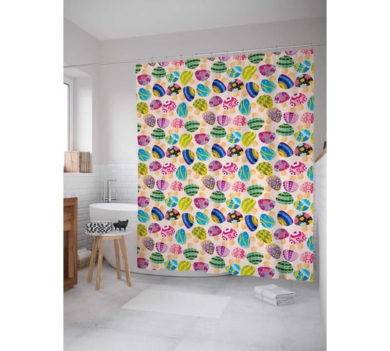 Штора (занавеска) для ванной JoyArty "Грибные фантазии" из сатена, 180х200 см с крючками, sc_12099 1