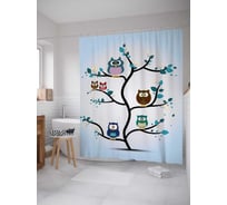 Штора (занавеска) для ванной JoyArty "Приветливые совы" из сатена, 180х200 см с крючками, sc_15692