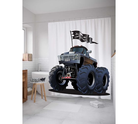 Штора (занавеска) для ванной JoyArty "Пиратский джип" из сатена, 180х200 см с крючками, sc_17775 1