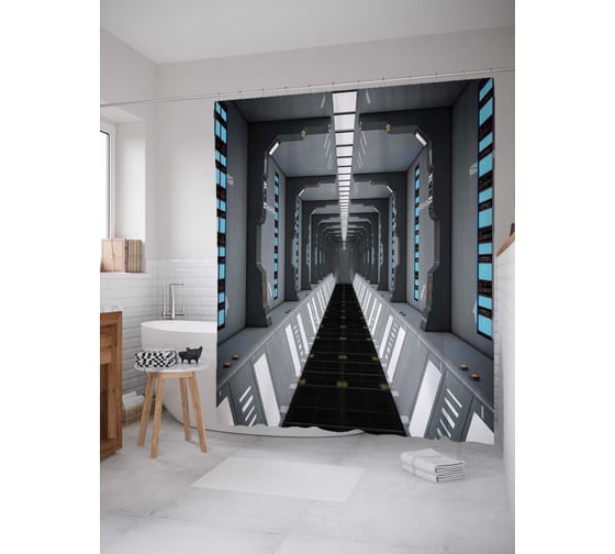 Штора (занавеска) для ванной JoyArty "Современный небоскреб" из сатена, 180х200 см с крючками, sc_17851