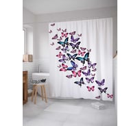 Штора (занавеска) для ванной JoyArty "Строй бабочек" из сатена, 180х200 см с крючками, sc_11015