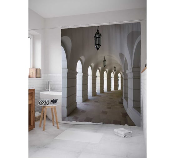 Штора (занавеска) для ванной JoyArty "Круглые коридоры" из сатена, 180х200 см с крючками, sc_17839 1