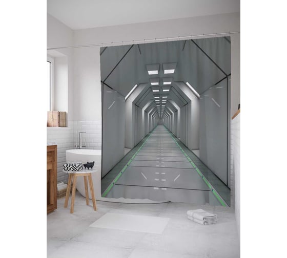 Штора (занавеска) для ванной JoyArty "Космический коридор" из сатена, 180х200 см с крючками, sc_17835 1